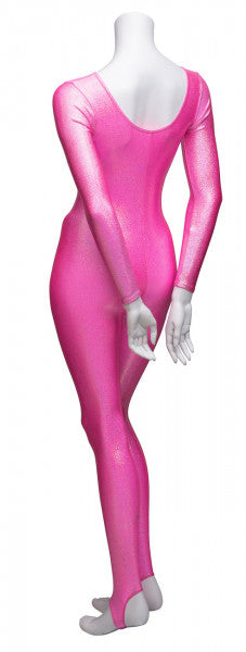 KDC012 All Colours SPARKLY HOLOGRAM Women's Girls Lycra Long Sleeve Stirrup Dance Catsuit Unitard