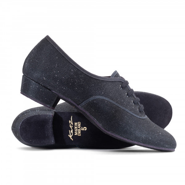 Black Glitter Low Heel Suede Sole Lace Up Practice Stage Ballroom Shoes