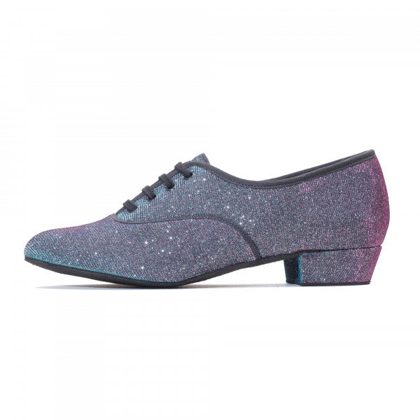 Multi Glitter Low Heel Suede Sole Lace Up Practice Stage Ballroom Shoes