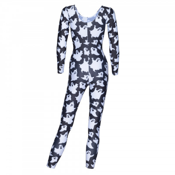 KDC017 All Sizes Halloween Black Ghost Print Long Sleeve Catsuit Outfit K-12