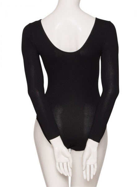 KDCT29 Women's Girls Black Matt Lycra Soft Tactel Ballet Dance Long Sleeve Leotard