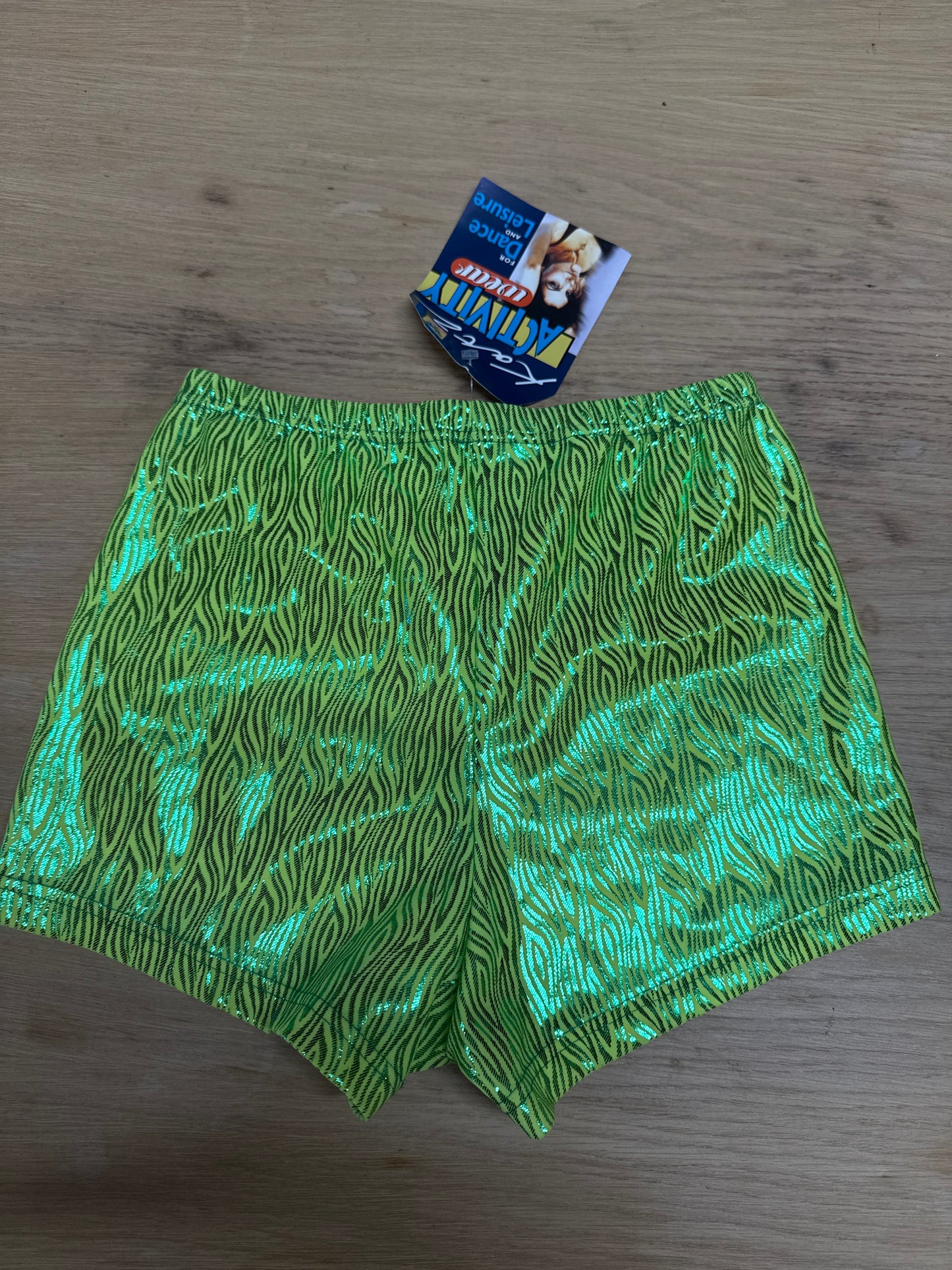 Green hologram Dance gymnastics hot pants shorts age 11 Katz 3a Ref 24