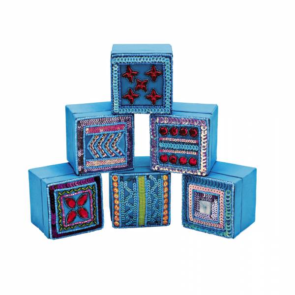 Set of 6 Turquoise Sequin Trinket Boxes DE-T1