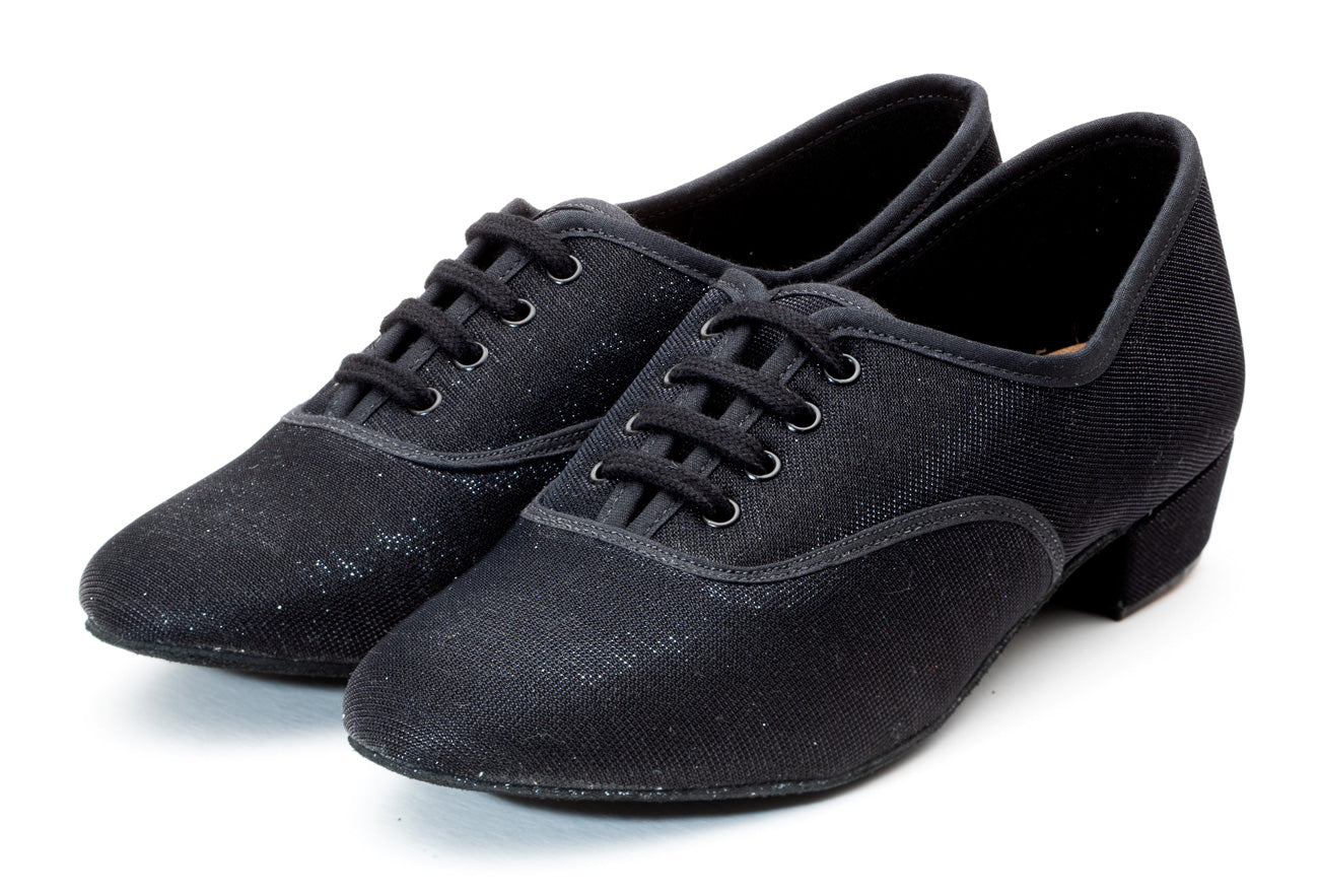 Black Glitter Low Heel Suede Sole Lace Up Practice Stage Ballroom Shoes