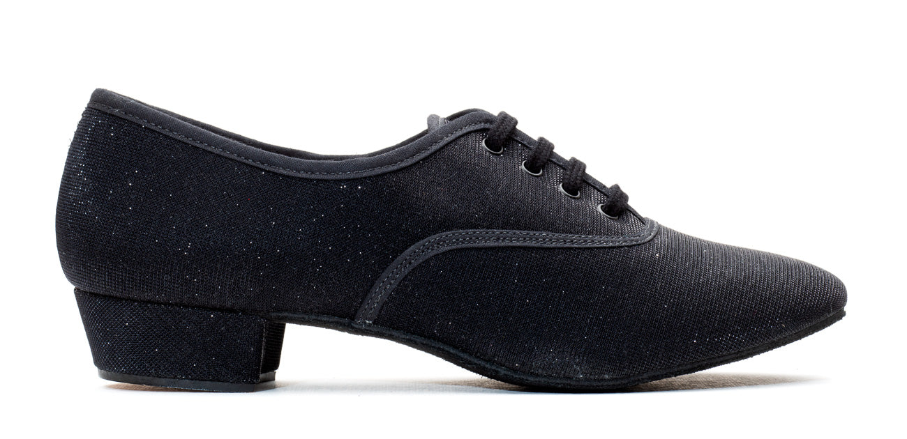 Black Glitter Low Heel Suede Sole Lace Up Practice Stage Ballroom Shoes