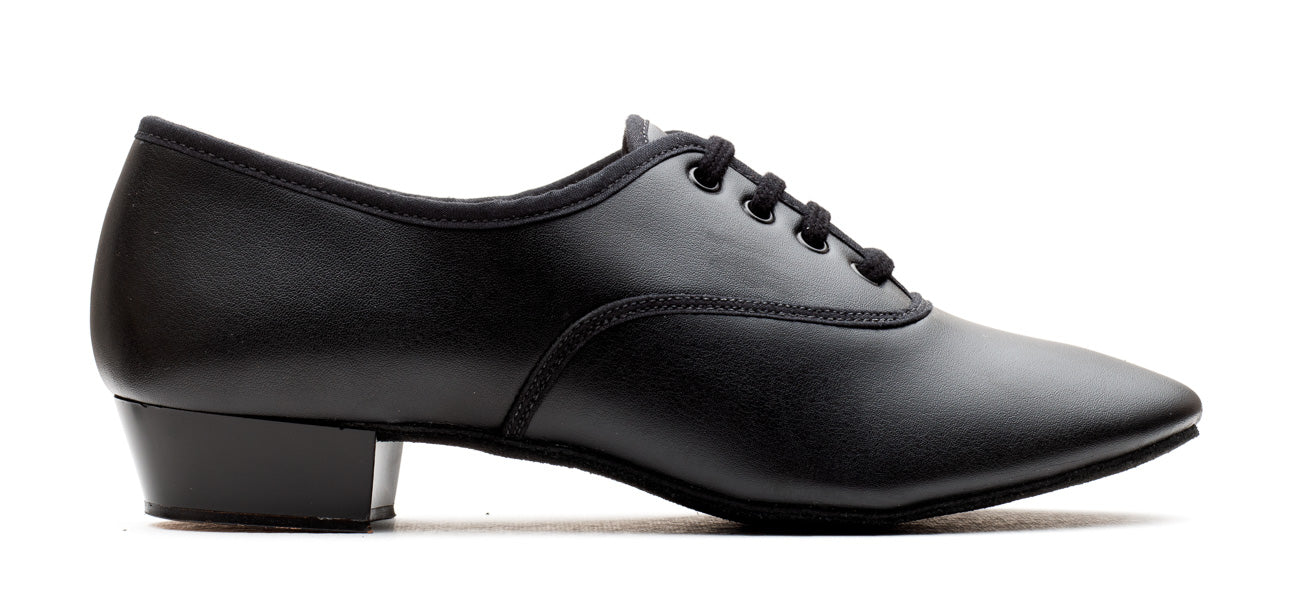Black PU Low Heel Suede Sole Lace Up Practice Stage Ballroom Shoes