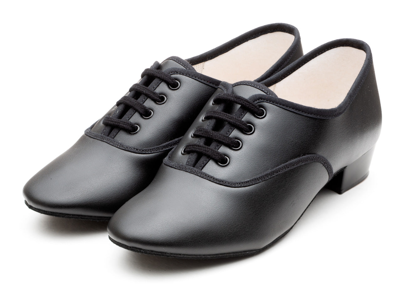 Black PU Low Heel Suede Sole Lace Up Practice Stage Ballroom Shoes