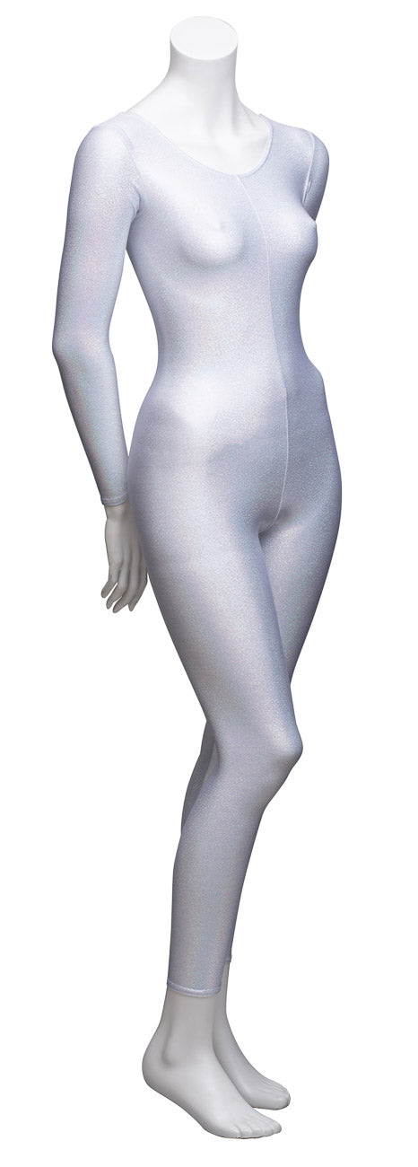 KDC017 All Colours SPARKLY HOLOGRAM Women's Girls Lycra Long Sleeve Footless Dance Catsuit Unitard