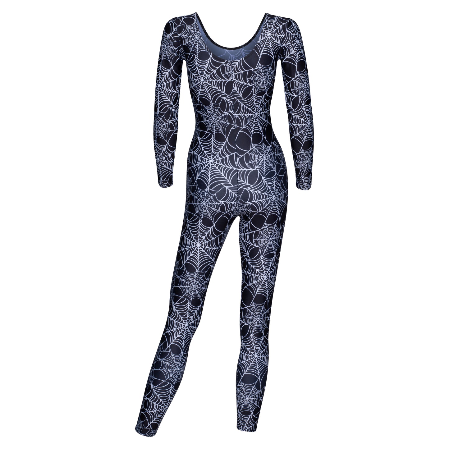 KDC017 All Sizes Halloween Black Spider Web Print Long Sleeve Catsuit Outfit K-09