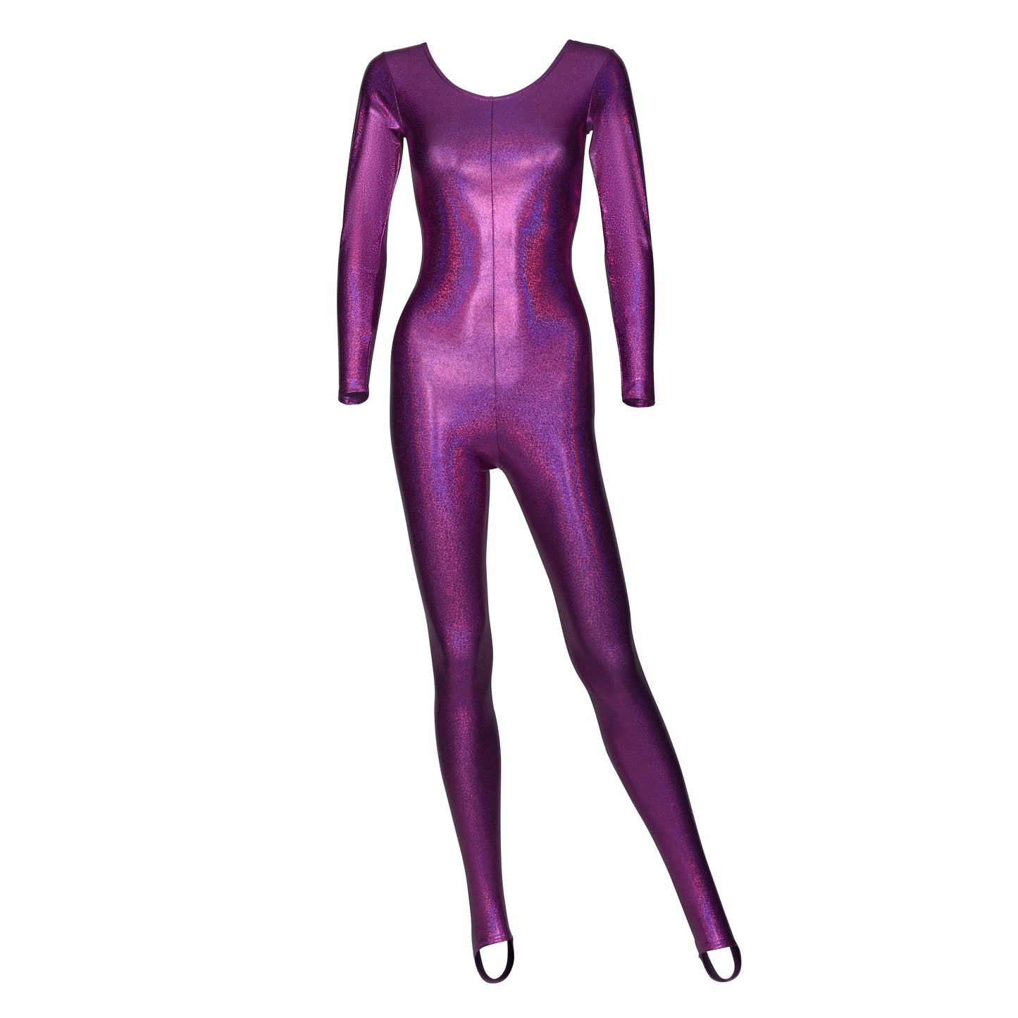 KDC012 All Colours SPARKLY HOLOGRAM Women's Girls Lycra Long Sleeve Stirrup Dance Catsuit Unitard