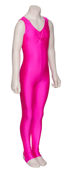 KDC013 Girls All Colours Lycra Sleeveless Ruched Front Dance Catsuit With Stirrups