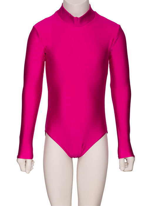 KDGN019 Girls All Colours Nylon Lycra HIGH NECK Long Sleeve Plain Dance Gymnastics Leotard