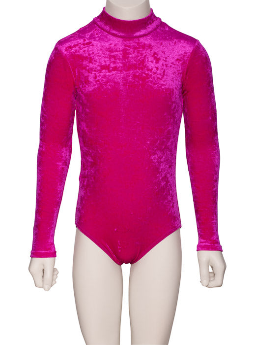 KDGV018 Girls All Colours Velour Crushed Velvet HIGH NECK Long Sleeve Dance Leotard