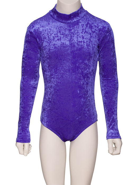 KDGV018 Girls All Colours Velour Crushed Velvet HIGH NECK Long Sleeve Dance Leotard