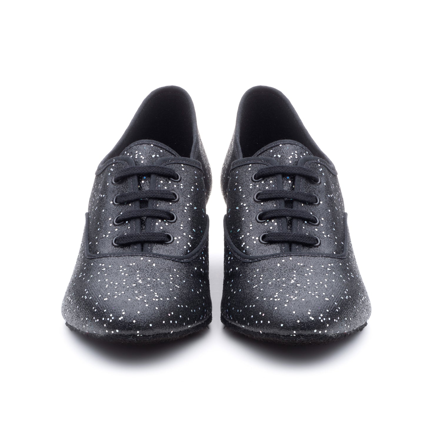 Black/Silver Hologram Cuban Heel Suede Sole Lace Up Practice Stage Ballroom Shoes
