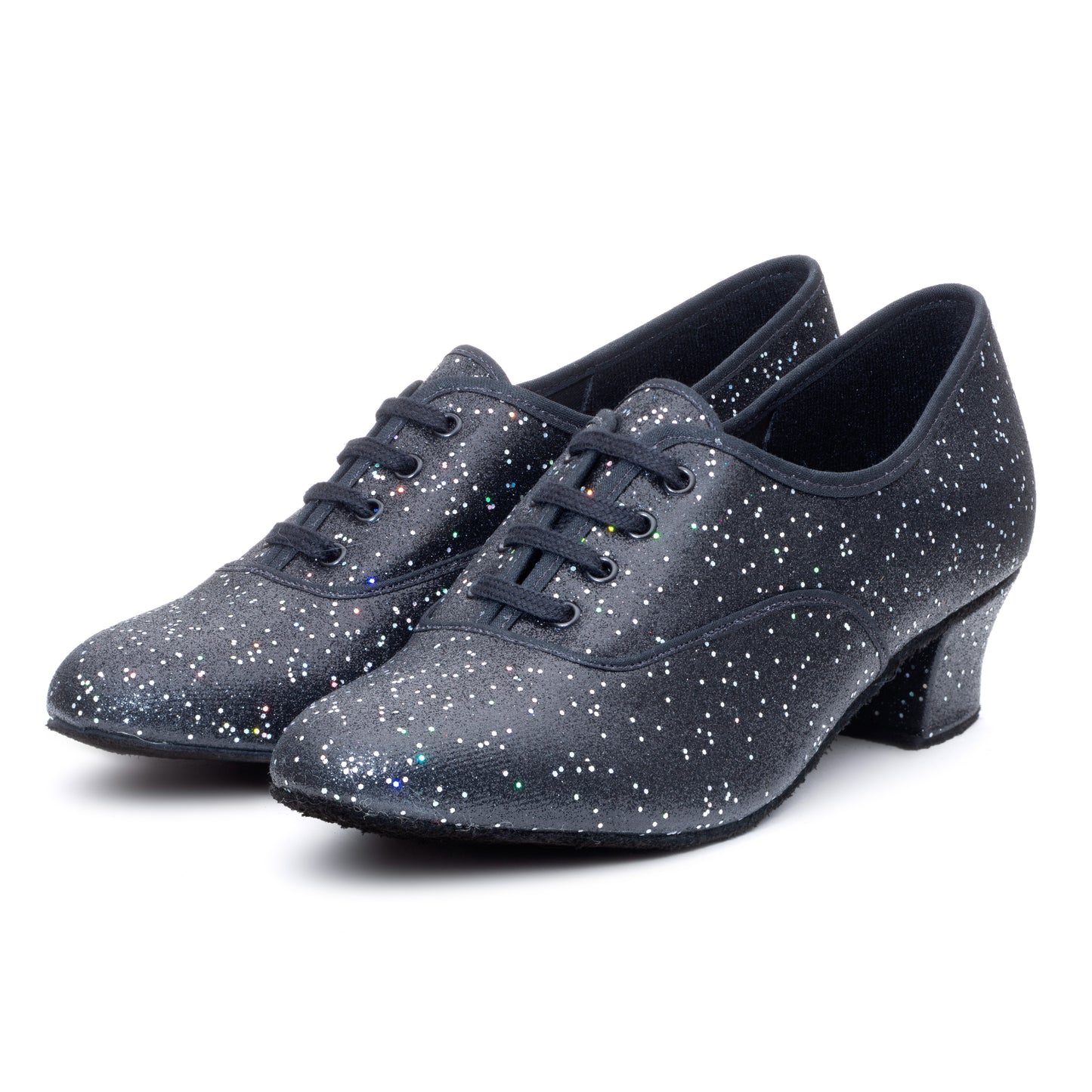 Black/Silver Hologram Cuban Heel Suede Sole Lace Up Practice Stage Ballroom Shoes