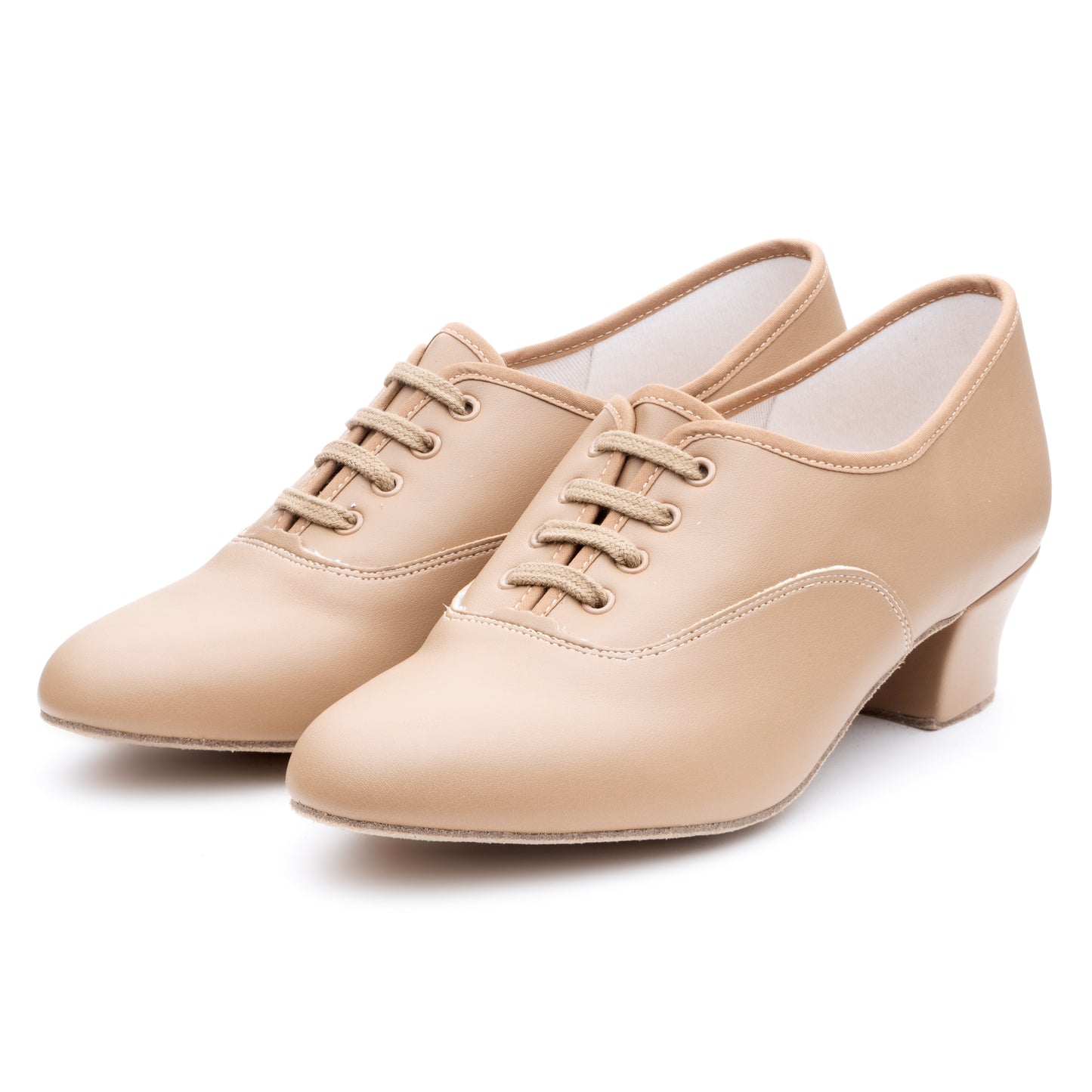 Tan PU Cuban Heel Suede Sole Lace Up Practice Stage Ballroom Shoes