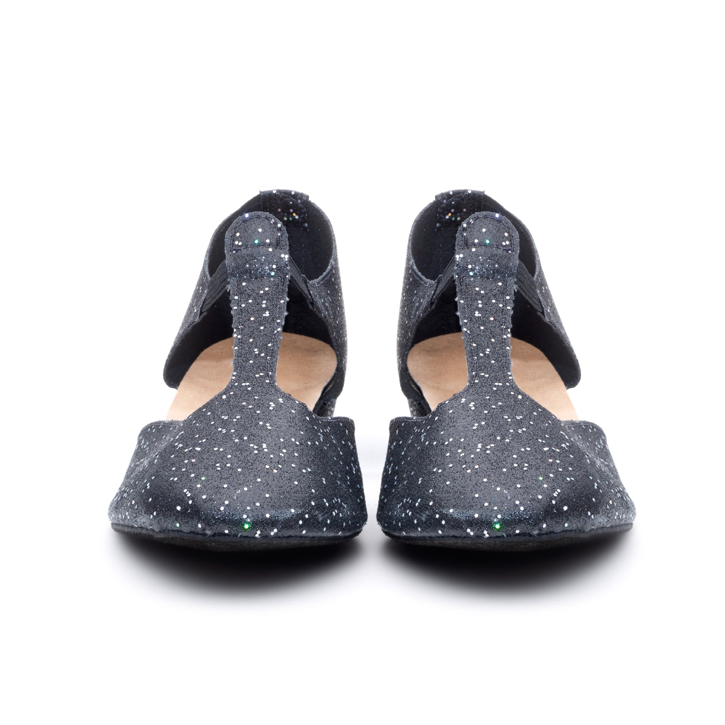 Black/Silver Glitter Hologram Greek Dance Sandals Teaching Shoes Low Heel