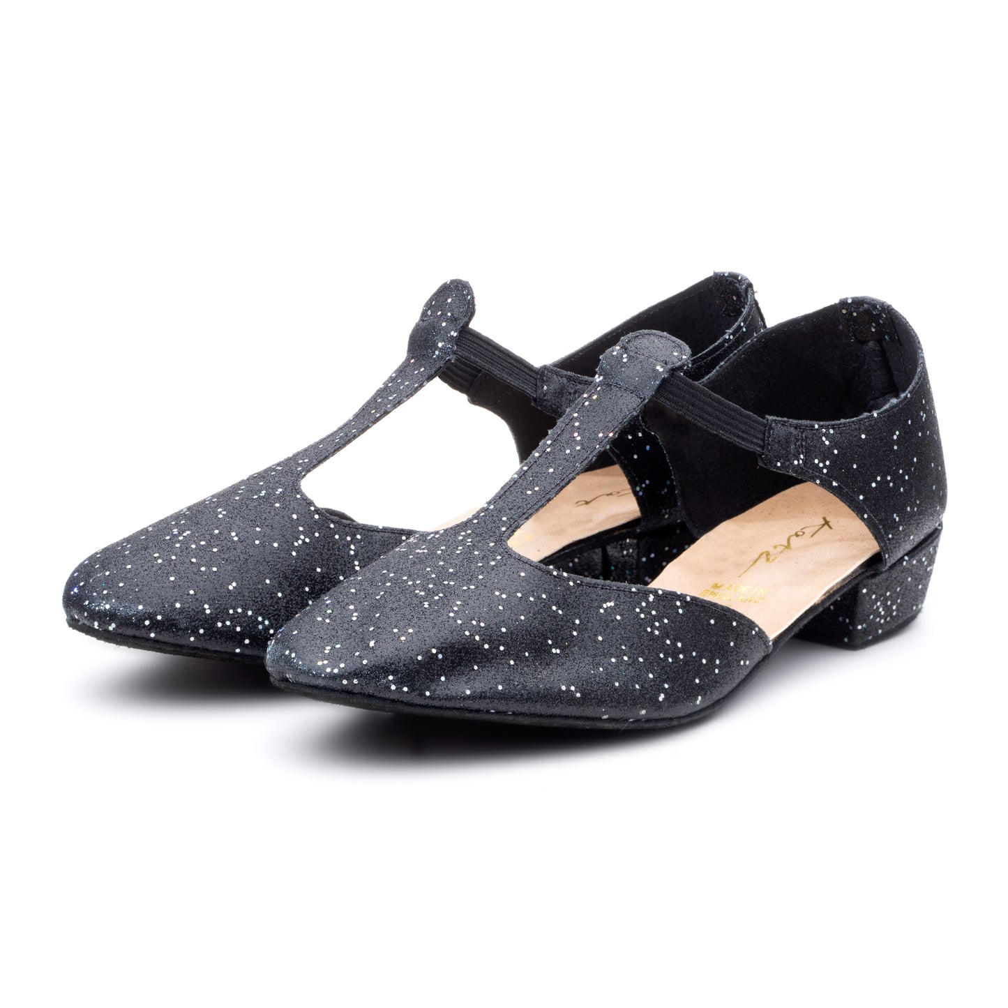 Black/Silver Glitter Hologram Greek Dance Sandals Teaching Shoes Low Heel