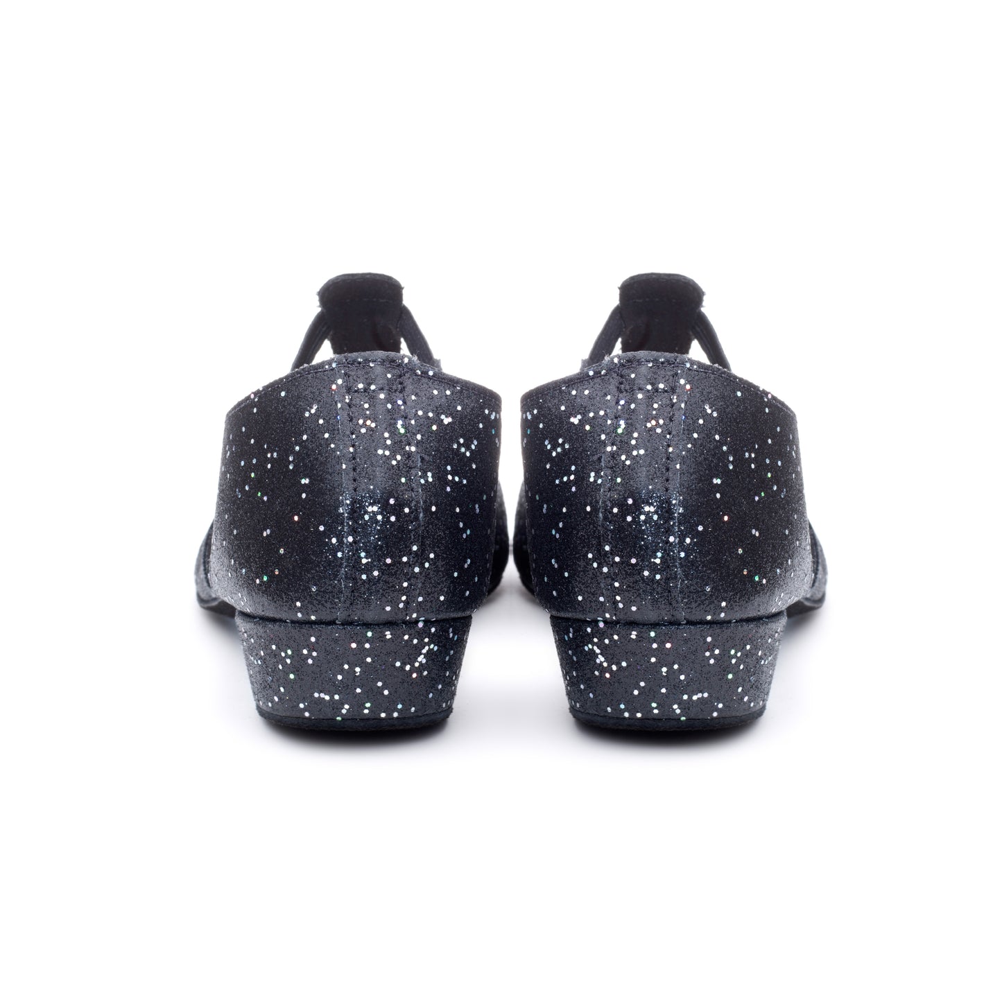 Black/Silver Glitter Hologram Greek Dance Sandals Teaching Shoes Low Heel