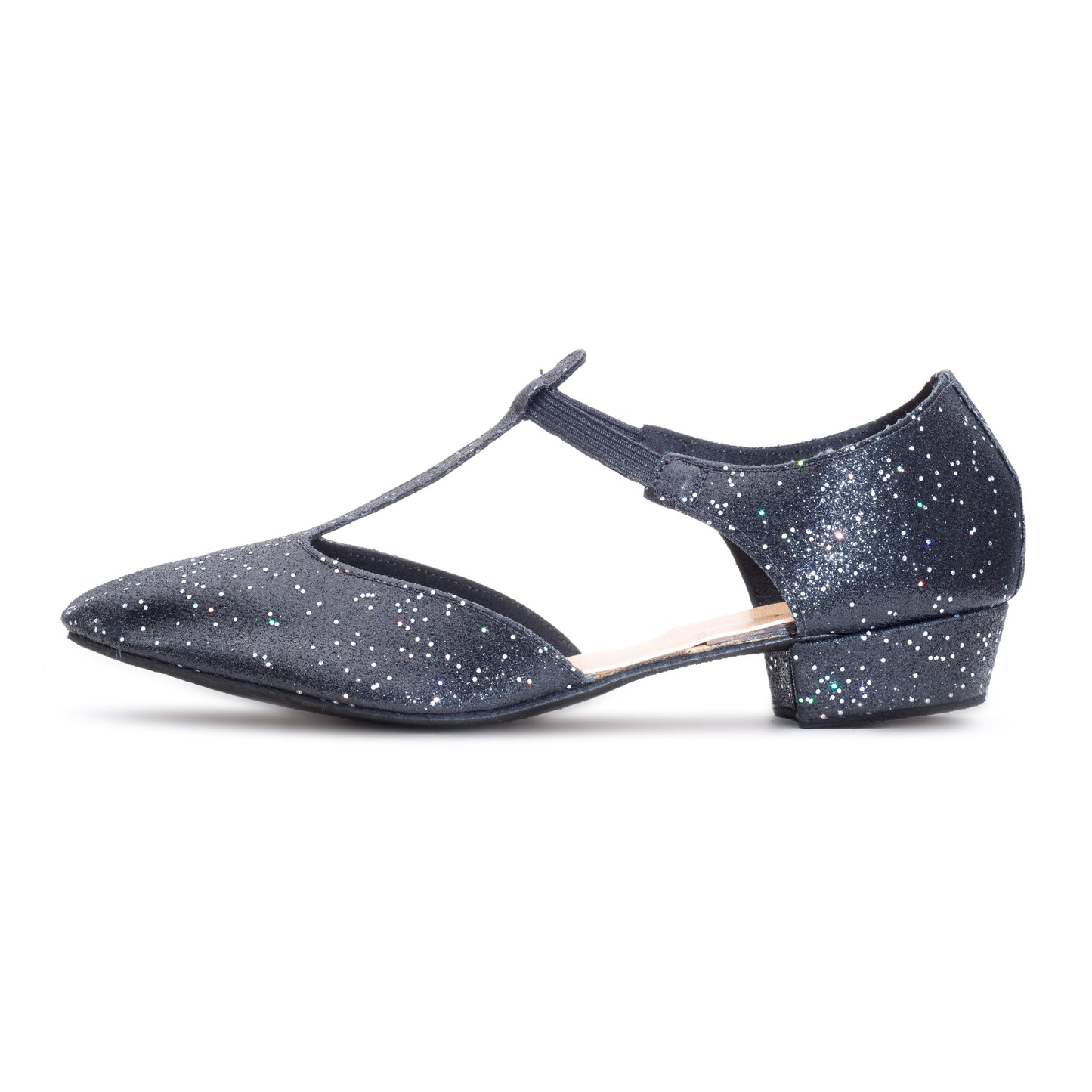 Black/Silver Glitter Hologram Greek Dance Sandals Teaching Shoes Low Heel
