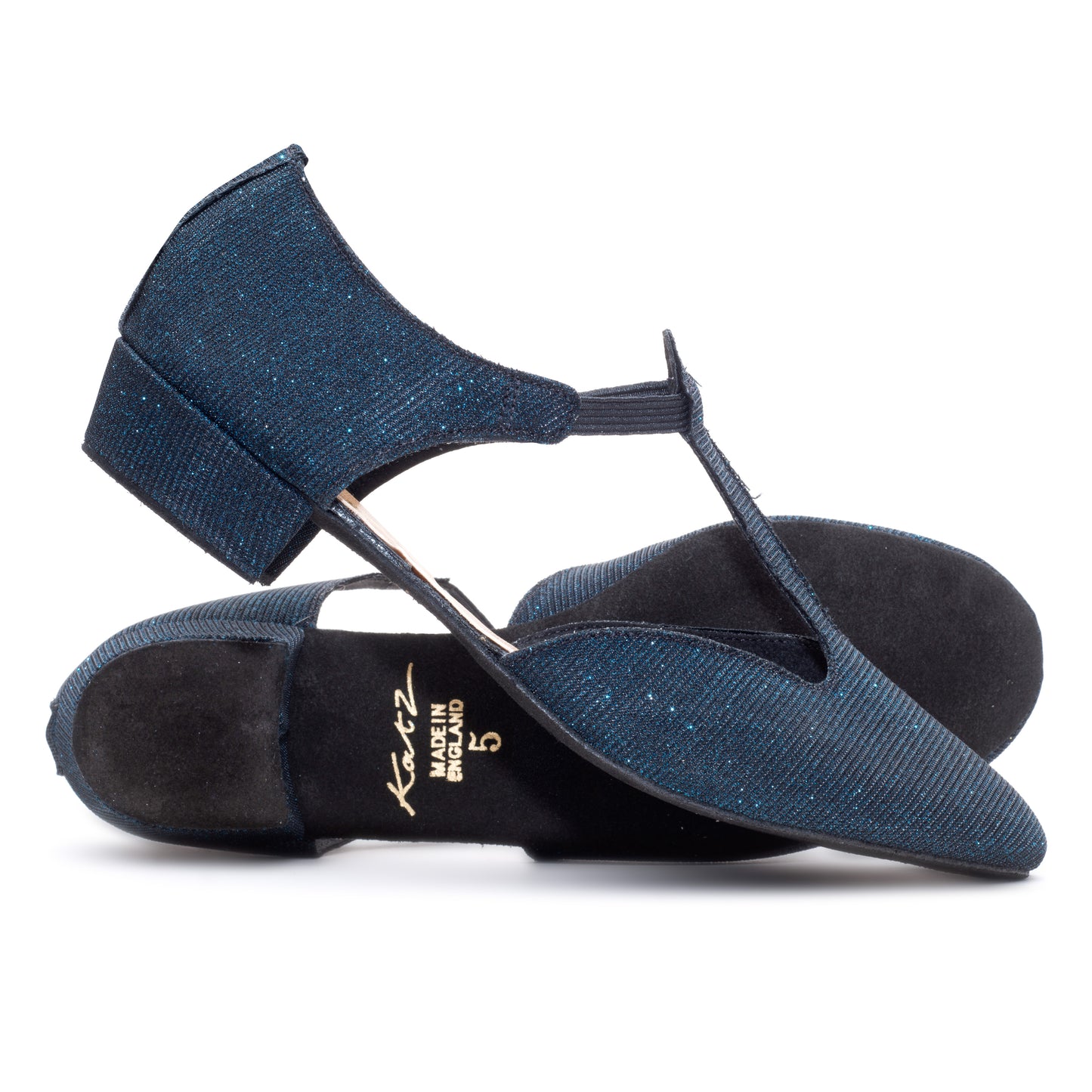Black/Navy Glitter Greek Dance Sandals Teaching Shoes Low Heel