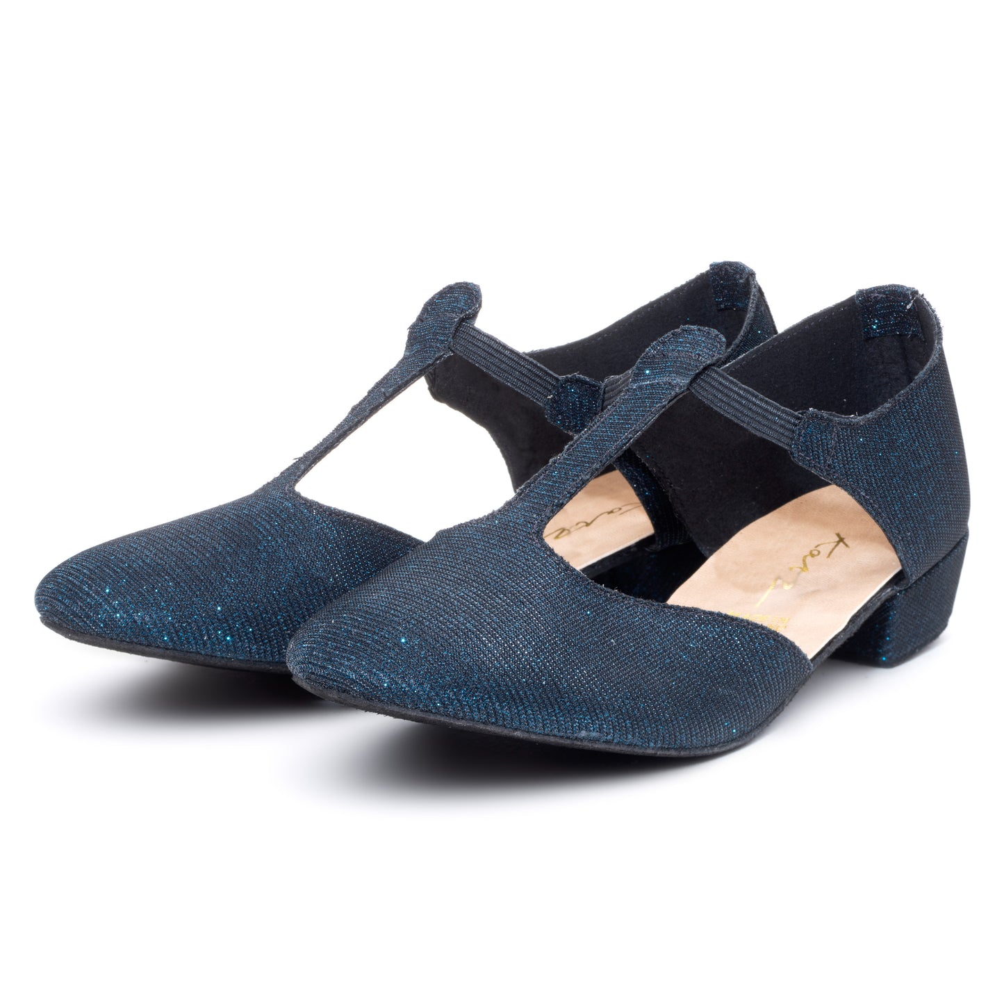 Black/Navy Glitter Greek Dance Sandals Teaching Shoes Low Heel
