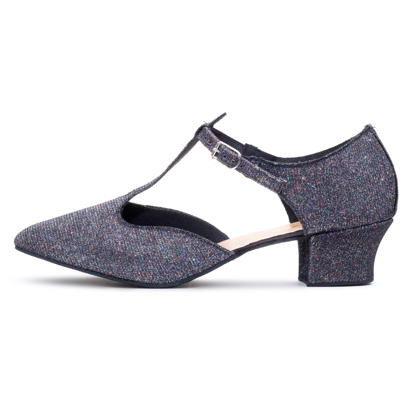 Black Multi Glitter Greek Dance Sandals Teaching Shoes Cuban Heel