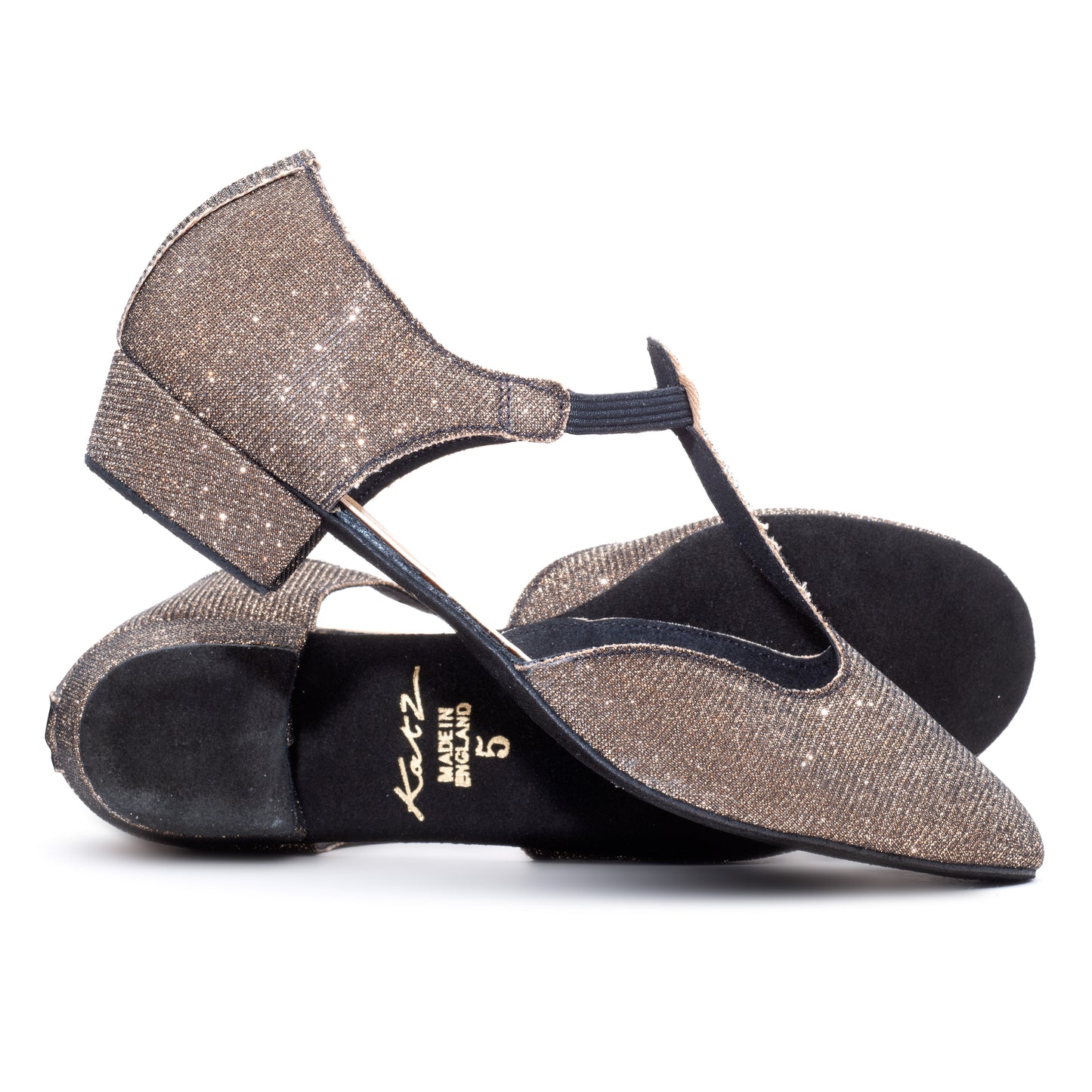 Black/Sand Glitter Greek Dance Sandals Teaching Shoes Low Heel