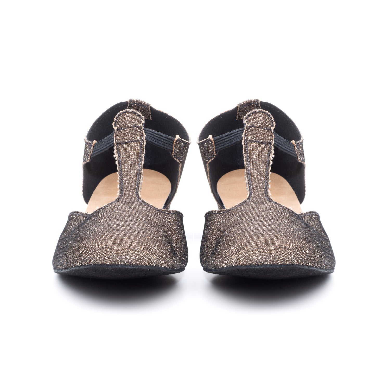 Black/Sand Glitter Greek Dance Sandals Teaching Shoes Low Heel