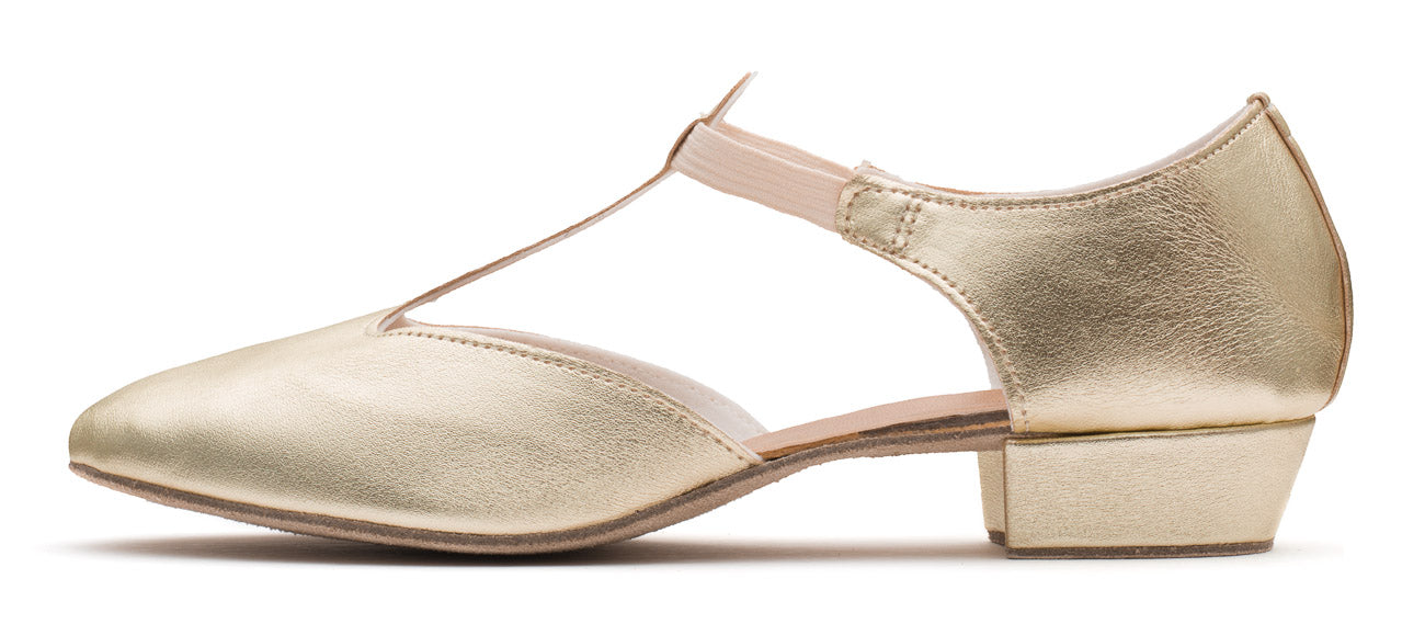 Gold Metallic PU Greek Dance Sandals Teaching Shoes Low Heel