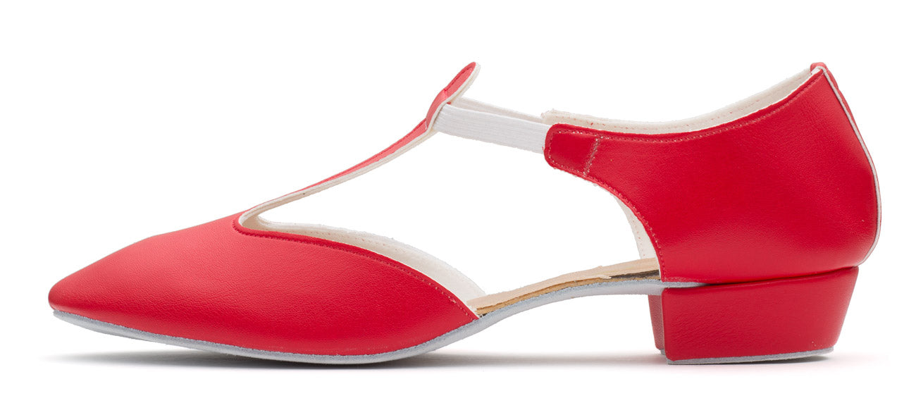 Red PU Greek Dance Sandals Teaching Shoes Low Heel