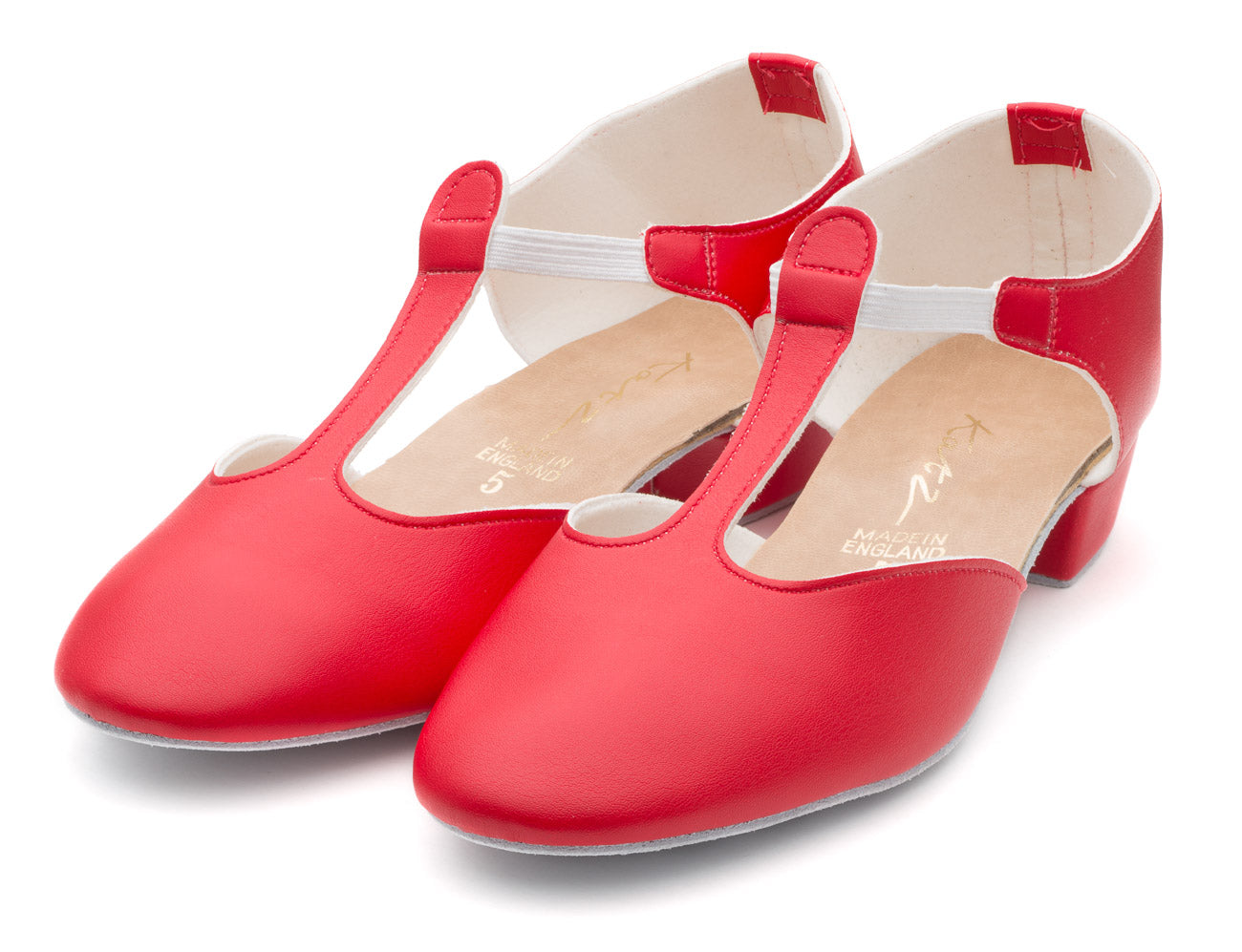 Red PU Greek Dance Sandals Teaching Shoes Low Heel
