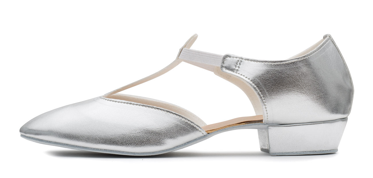 Silver Metallic PU Greek Dance Sandals Teaching Shoes Low Heel
