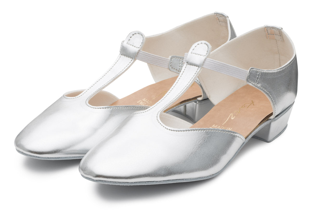Silver Metallic PU Greek Dance Sandals Teaching Shoes Low Heel