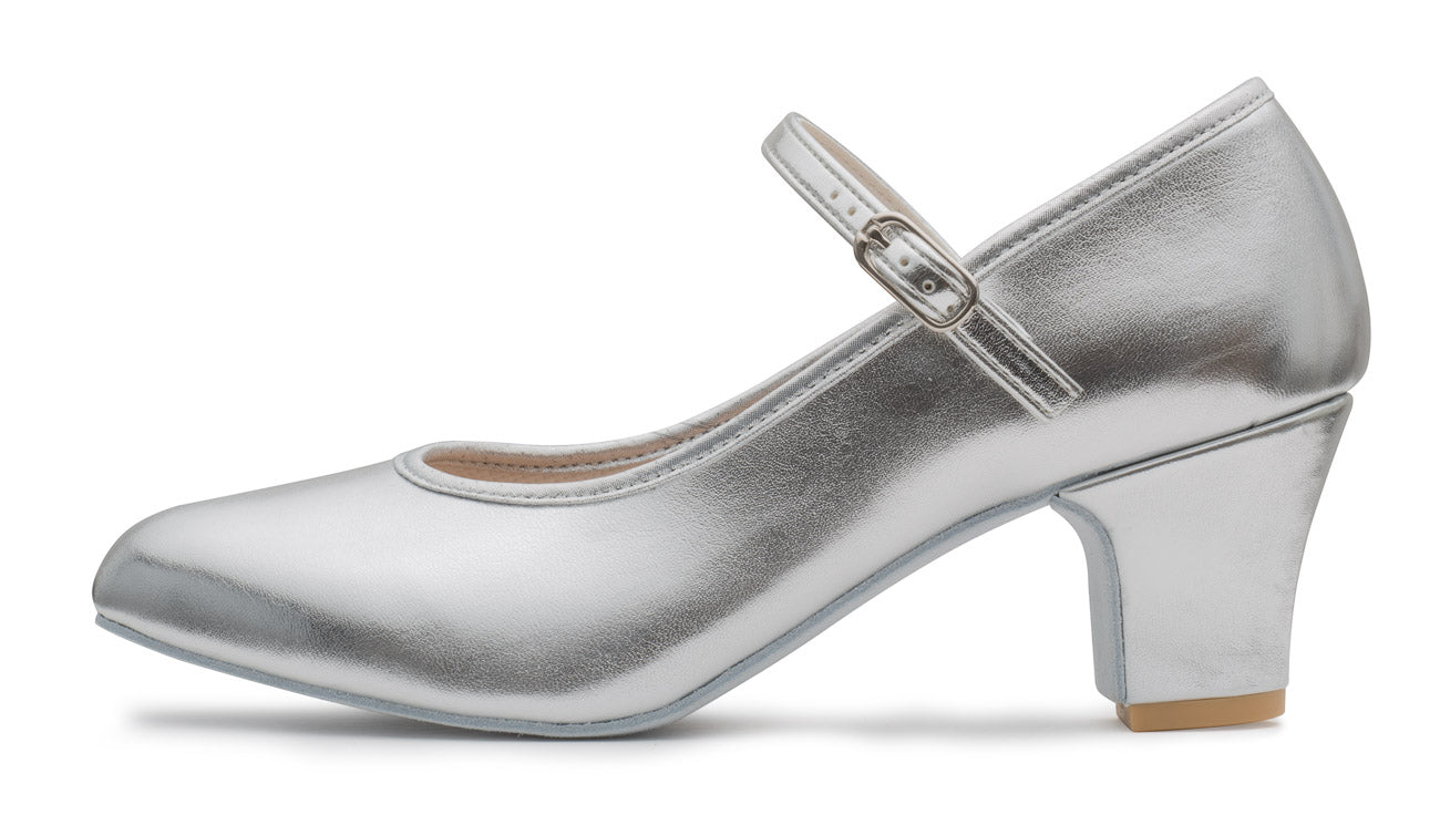 Silver Metallic PU Suede Sole Showtime Stage Dance Shoes 2 Inch Heel