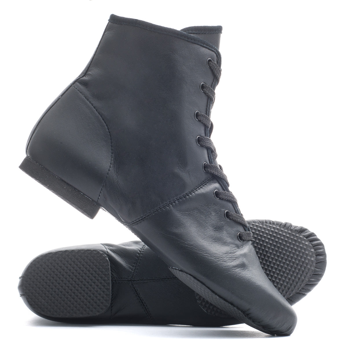 Black PU Lace Up Rubber Or Suede Split Sole Jazz Boot Dance Practice Shoes
