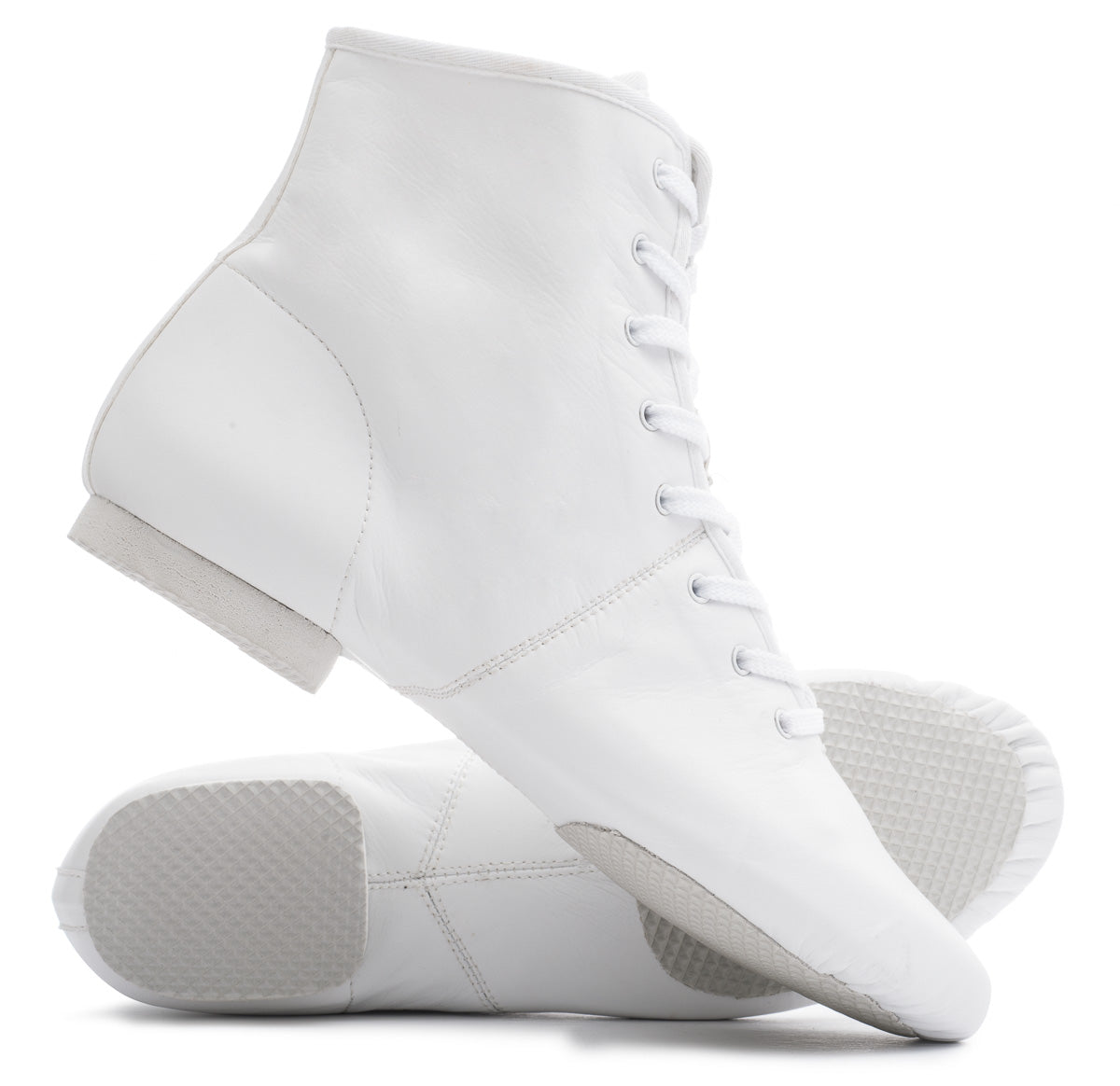 White PU Lace Up Rubber Split Sole Jazz Boot Dance Practice Shoes