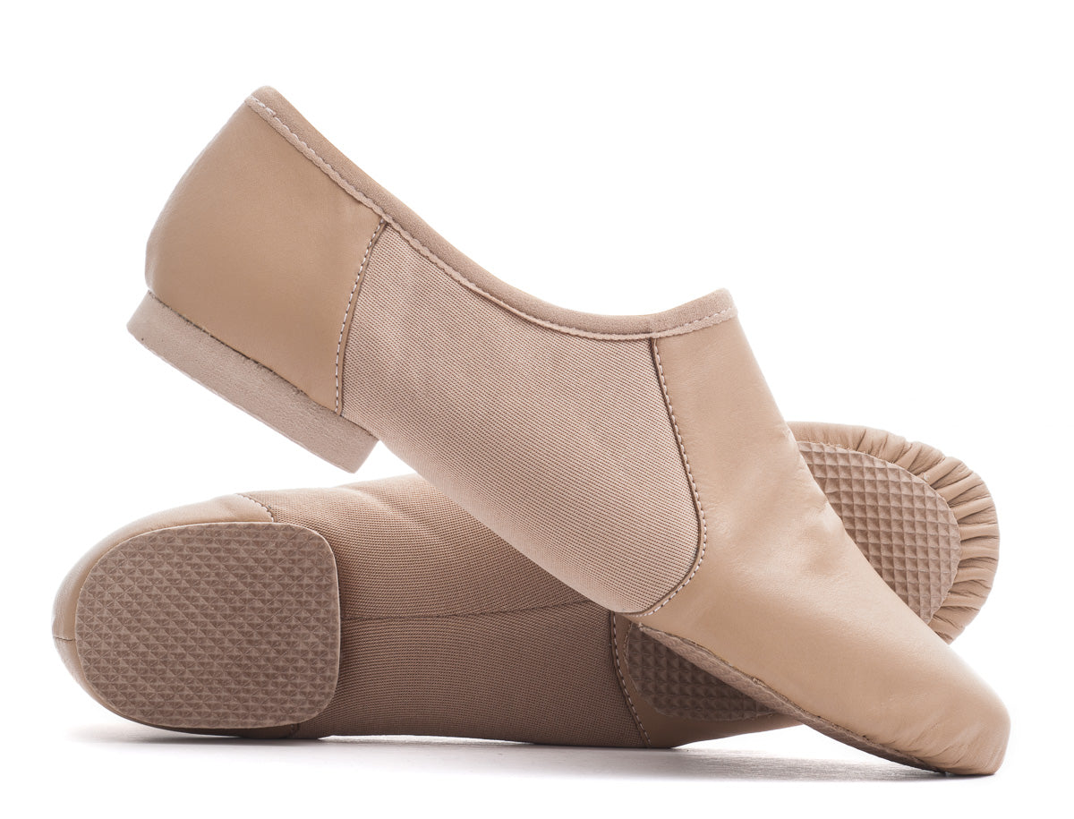 Tan Nude PU Pull On Rubber Or Suede Split Sole Jazz Dance Practice Shoes