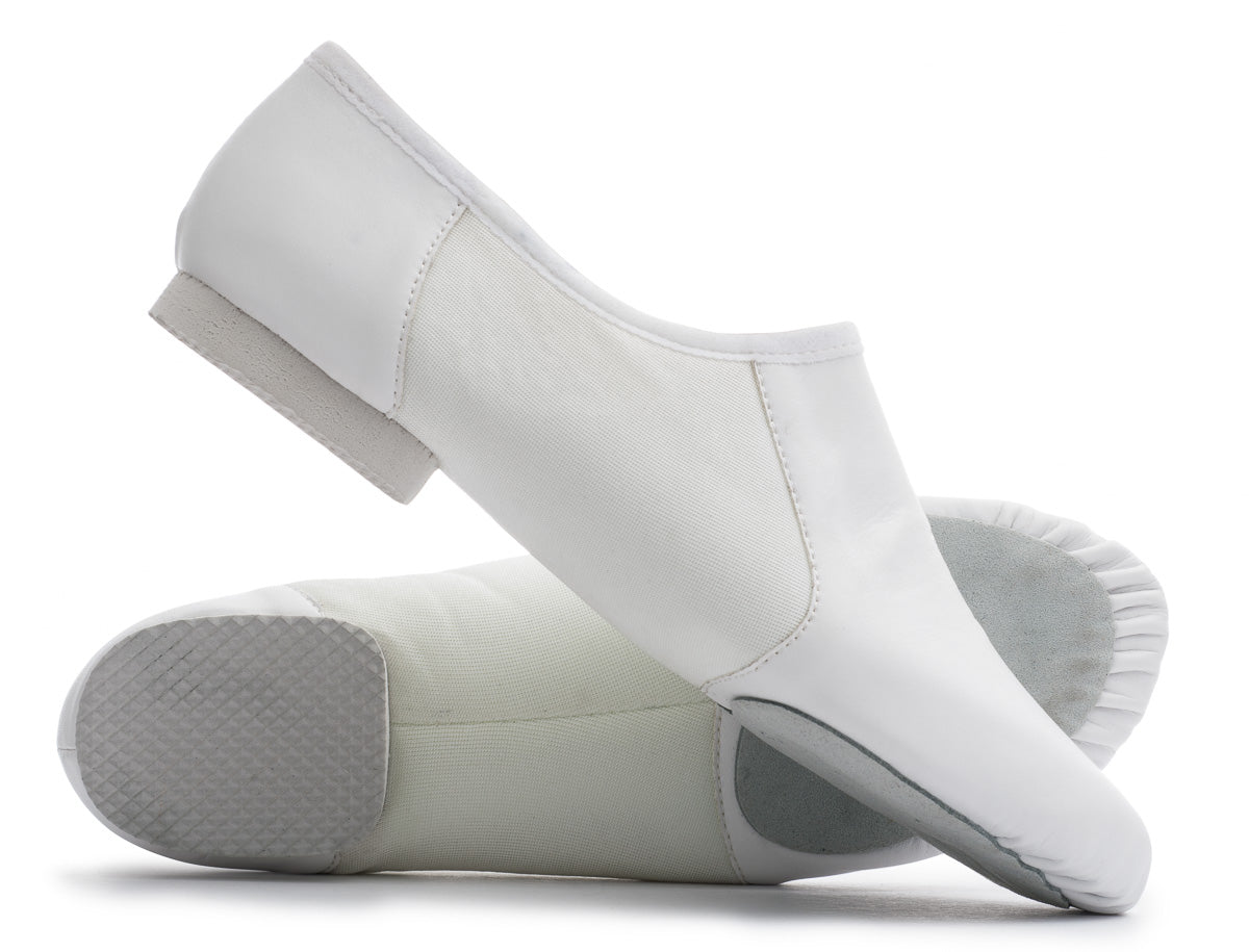White PU Pull On Rubber Or Suede Split Sole Jazz Dance Practice Shoes