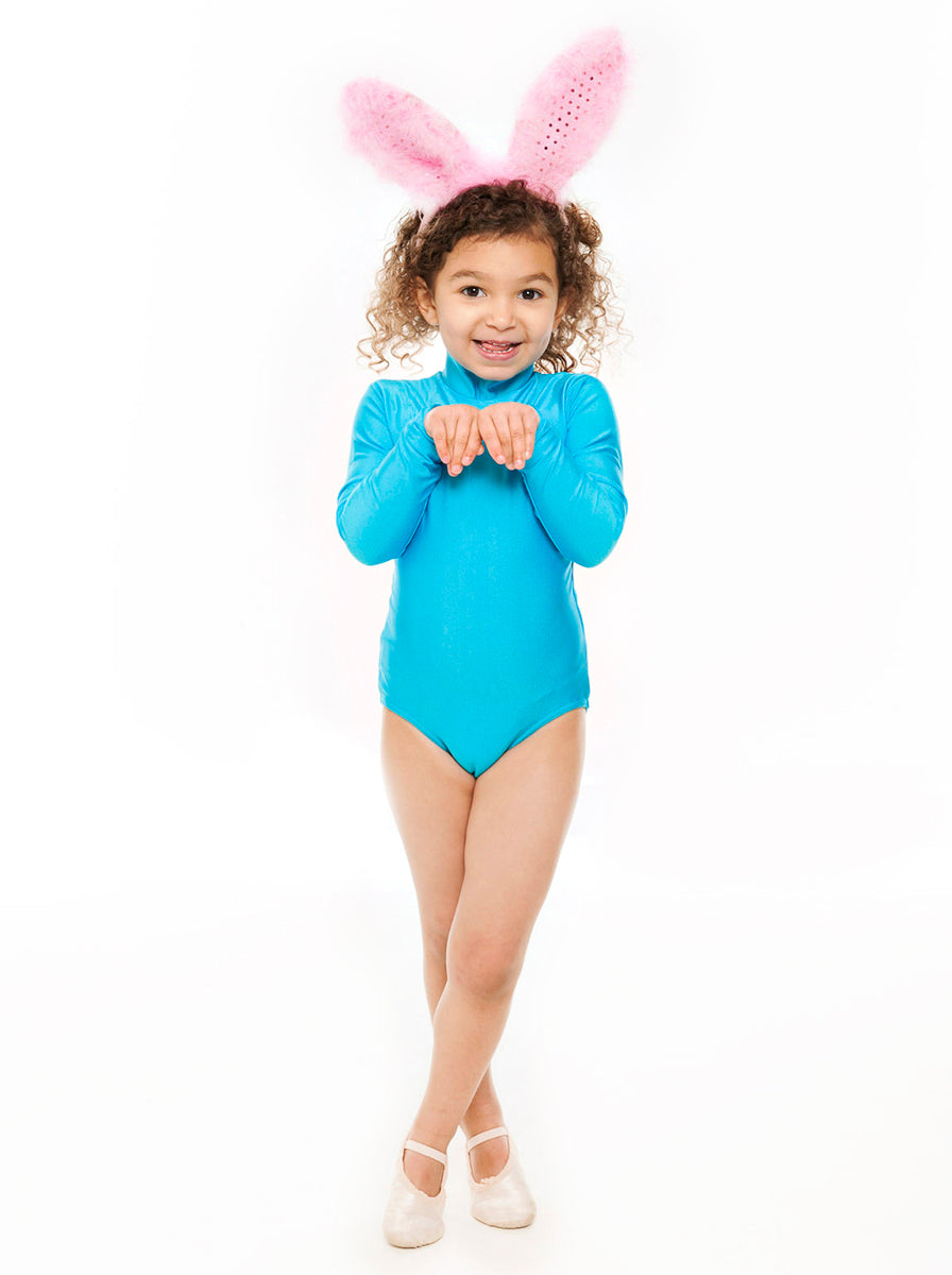 KDGN019 Girls All Colours Nylon Lycra HIGH NECK Long Sleeve Plain Dance Gymnastics Leotard
