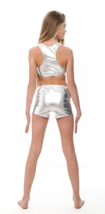 KCTM-5 Girls Shiny METALLIC Racer Back Dance Gym Crop Top