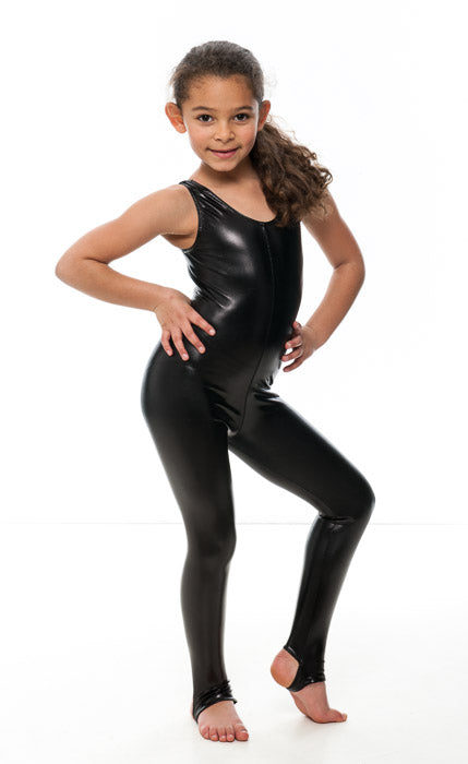 KDC011 Girls Shiny METALLIC All Colours Sleeveless Stirrup Catsuit Unitard