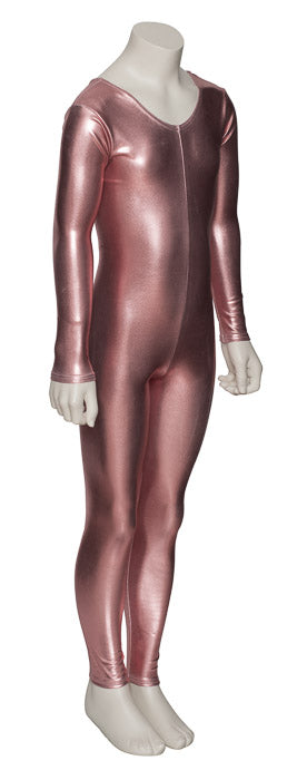 KDC012 Girls Shiny METALLIC All Colours Long Sleeve Stirrup Catsuit Unitard