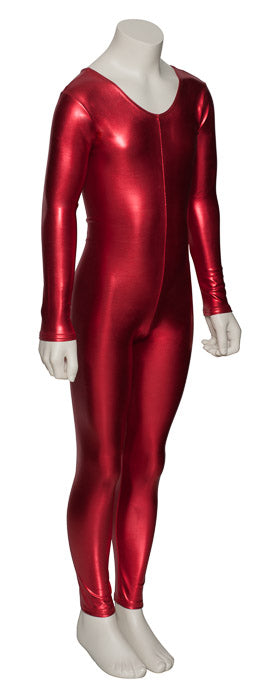 KDC012 Girls Shiny METALLIC All Colours Long Sleeve Stirrup Catsuit Unitard
