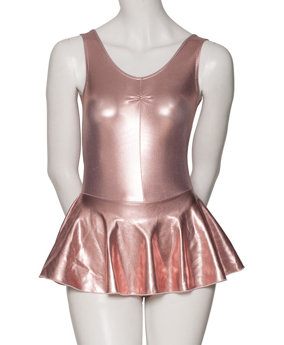 KDR005 Women's Shiny METALLIC All Colours Sleeveless Ruched Leotard & Attached Skirt