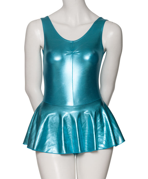 KDR005 Women's Shiny METALLIC All Colours Sleeveless Ruched Leotard & Attached Skirt