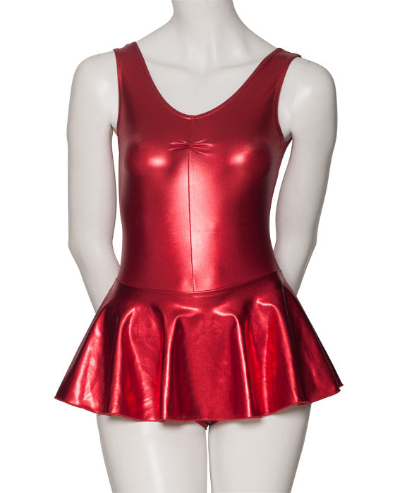 KDR005 Women's Shiny METALLIC All Colours Sleeveless Ruched Leotard & Attached Skirt