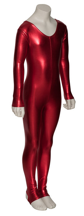 KDC012 Girls Shiny METALLIC All Colours Long Sleeve Stirrup Catsuit Unitard
