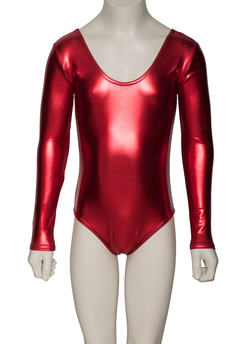 KDC029 Girls Shiny METALLIC All Colours Long Sleeve Leotard